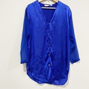 VICTORIA’S SECRET Vintage Blue Sleep Shirt Gold Label Sheer Sleeves Size Small